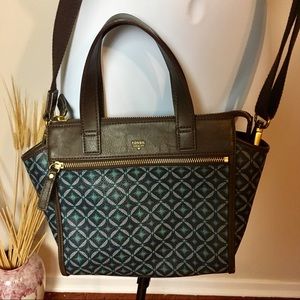 Fossil crossbody bag. Blue and brown leather